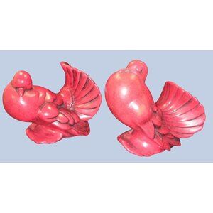 Red Ceramic Dove Figurines Pair Home Decor Collectible Sculptures Vintage